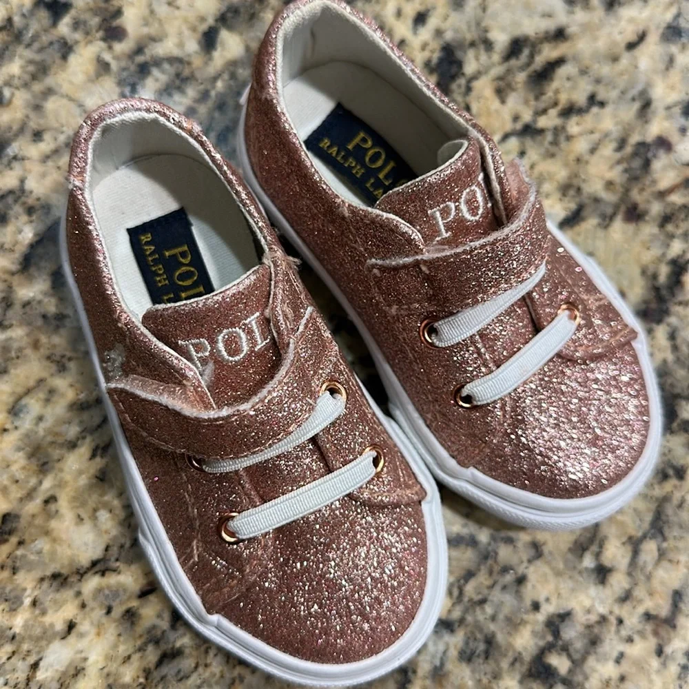 Polo Ralph Lauren Girls Glitter Sparkly Pink Toddler Shoes Size 5